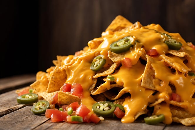 Cheese Sauce Drizzling Over Nachos