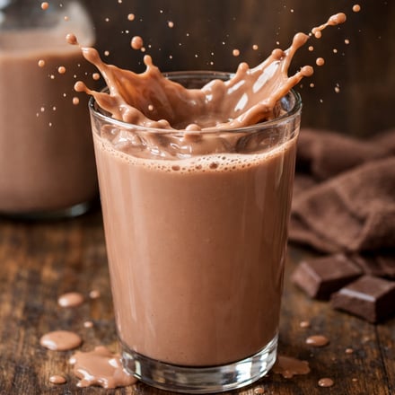 chocolate milk in a glass with a little bit of splashing