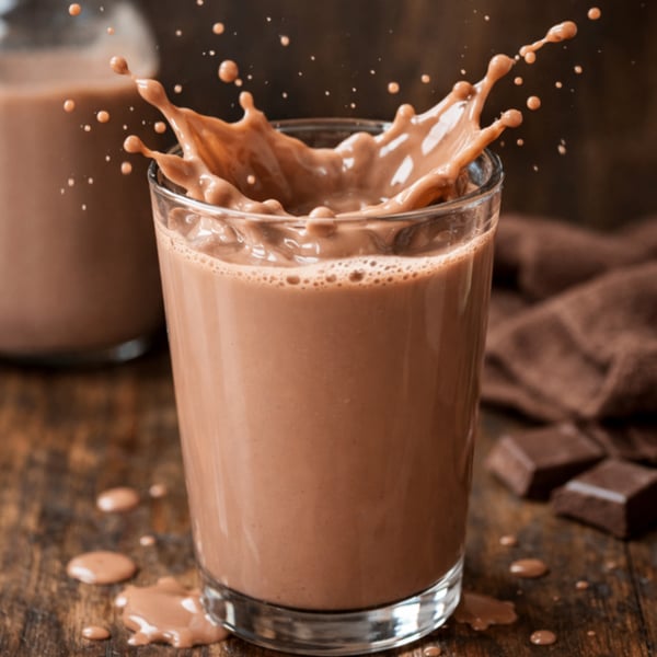 chocolate milk in a glass with a little bit of splashing